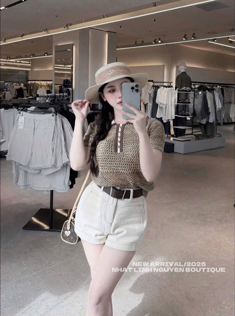ÁO LEN LƯỚI NHŨ CỔ POLO NỮ