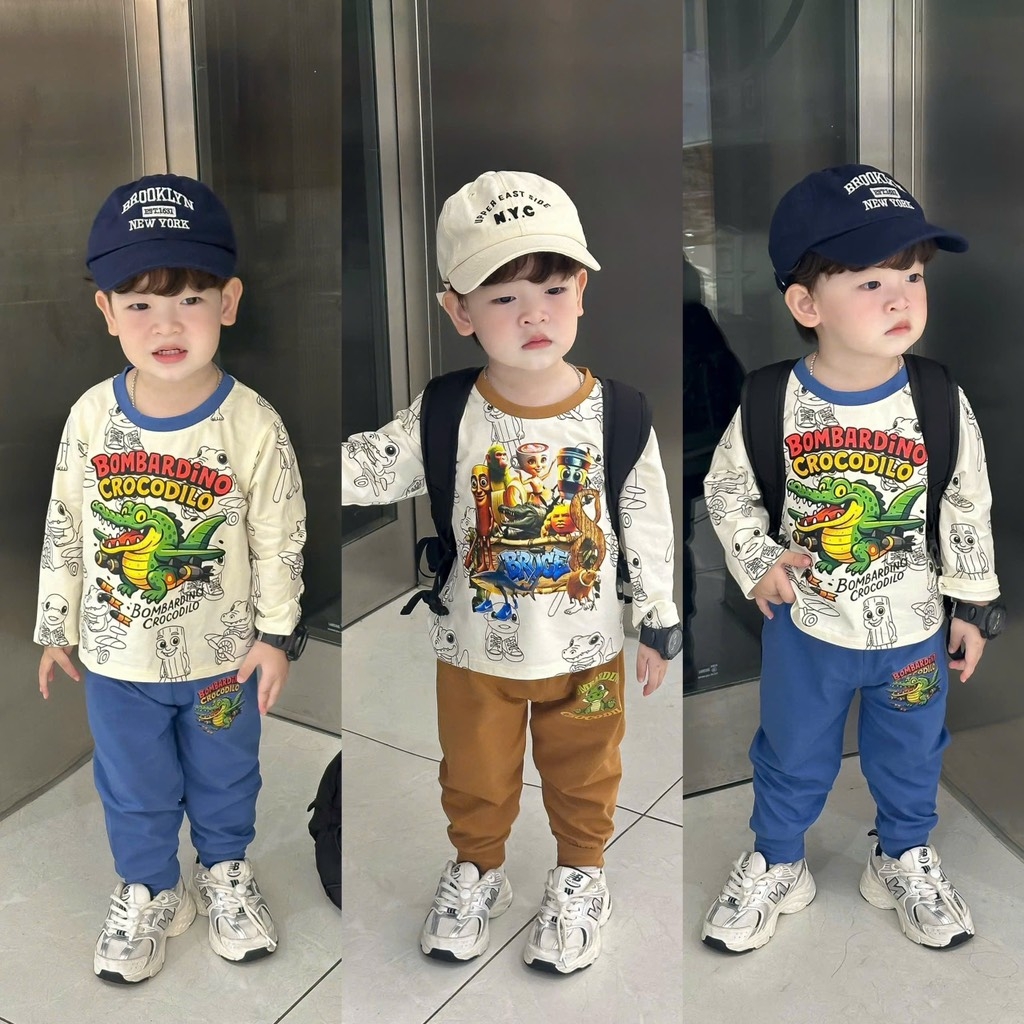 SET 2 BỘ DÀI CÁ SẤU QUẦN DƯƠNG NÂU BÉ TRAI SẴN