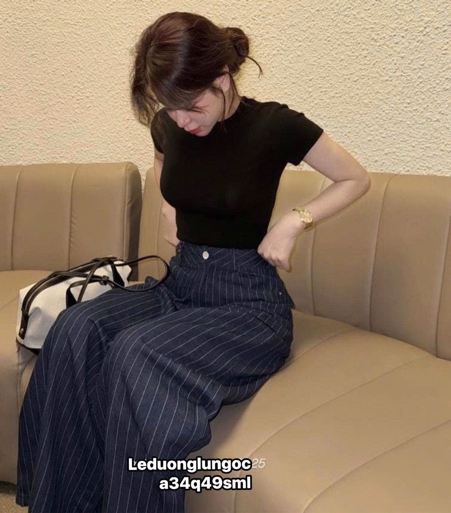 QUẦN NỮ XANH THAN MỀM KẺ SỌC SẴN