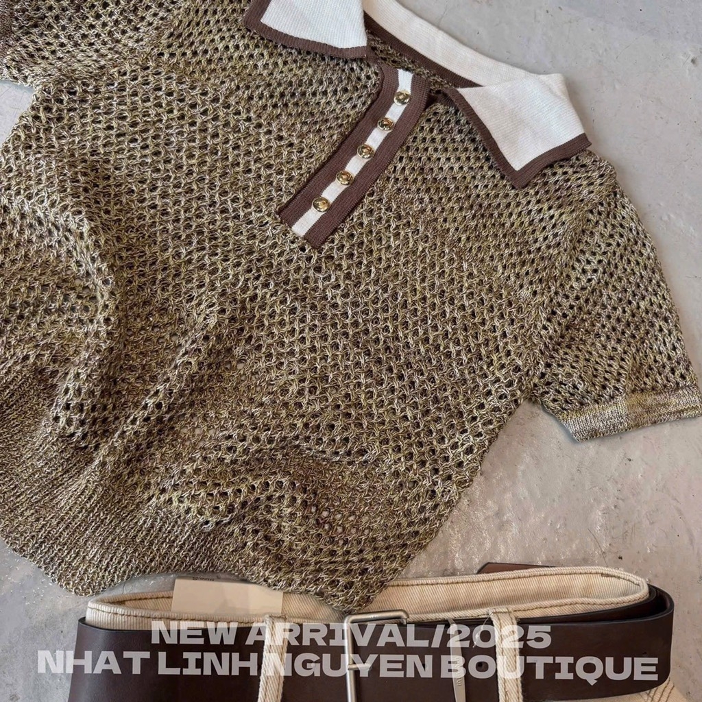 ÁO LEN LƯỚI NHŨ CỔ POLO NỮ