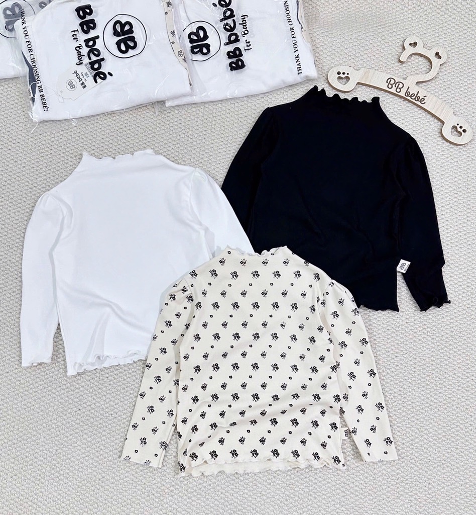 SET 3 ÁO ZIP DÀI TAY ĐEN TRẮNG HOA NHÍ BÉ GÁI (SALE 89k)