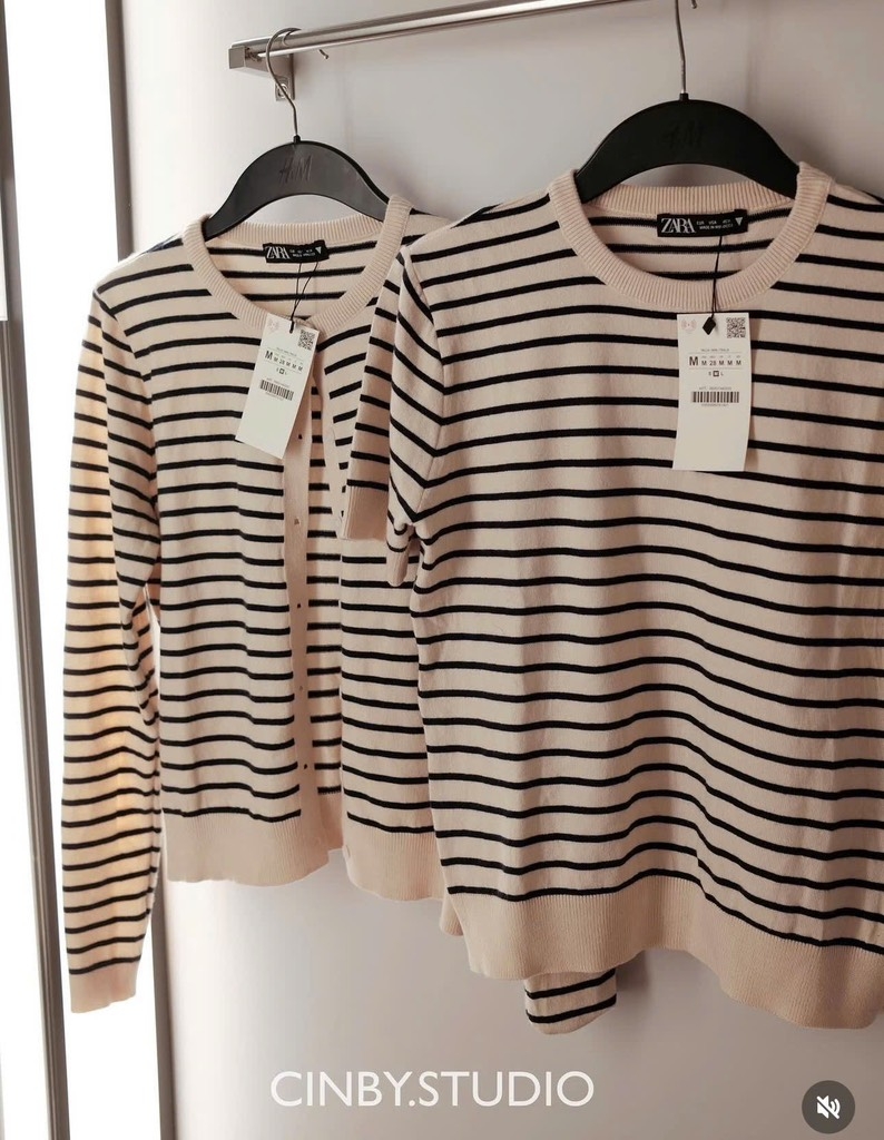 SET 2 ÁO LEN KẺ CDG VÀ CỘC TAY NỮ THU ĐÔNG