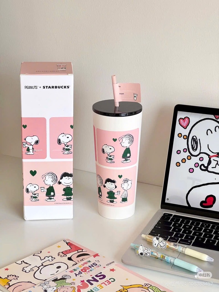 ĐỒ GIA DỤNG - LY GIỮ NHIỆT STARB MÀU HỒNG TÍM SNOOPY