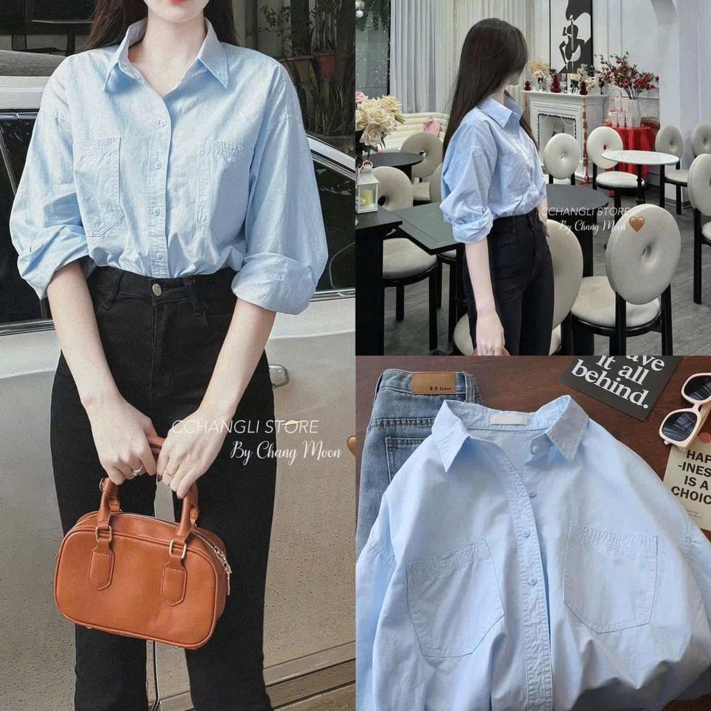 ÁO SƠ MI VẠT BẦU 2 TÚI NGỰC VNXK NỮ SẴN