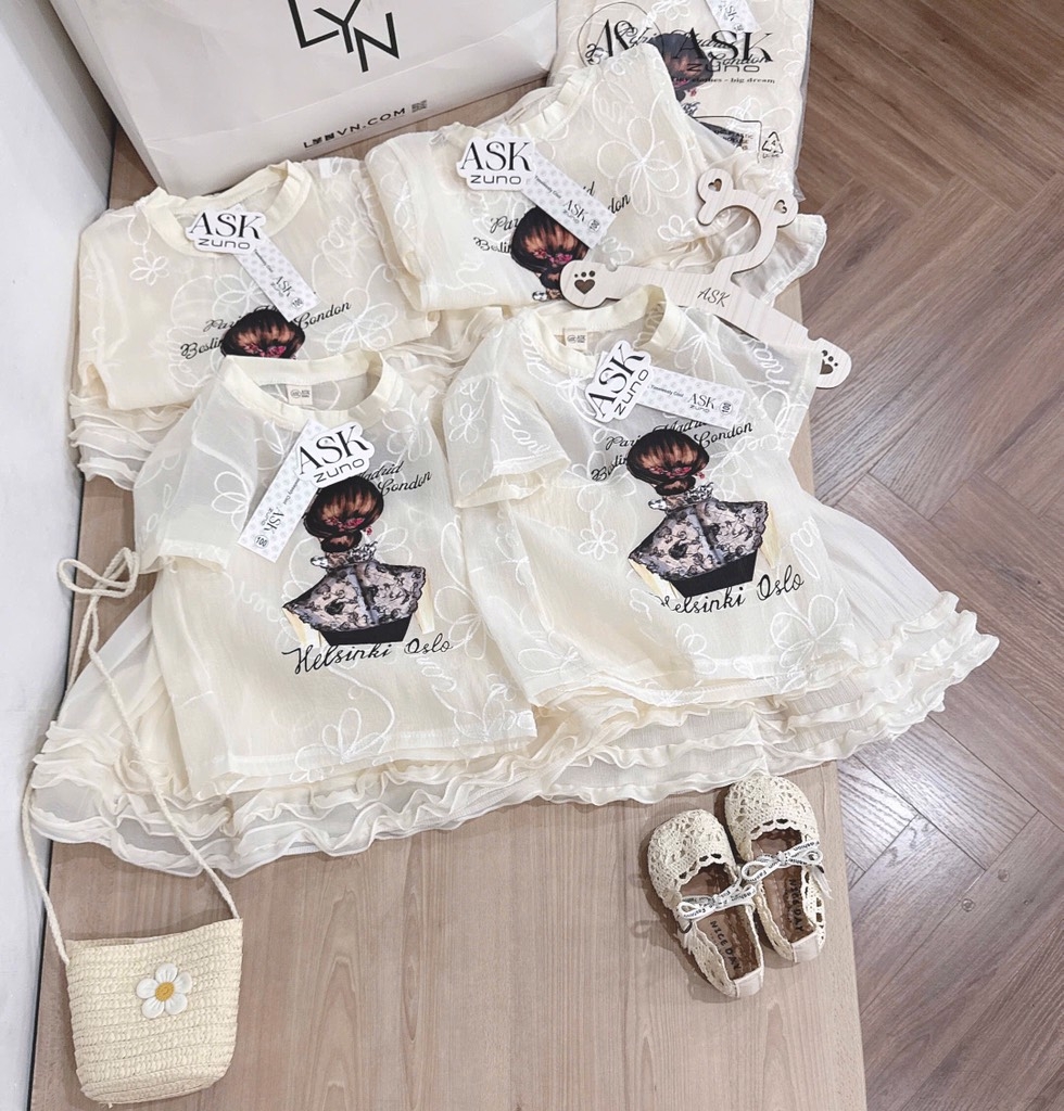 SET ÁO REN MIX CHÂN VÁY BÈO BÉ GÁI