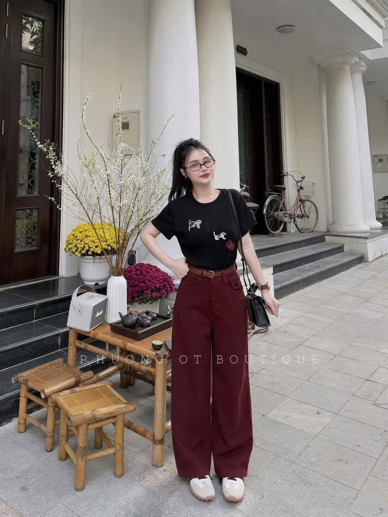 QUẦN JEAN NỮ SUÔNG ĐỎ NẮP TÚI SẴN
