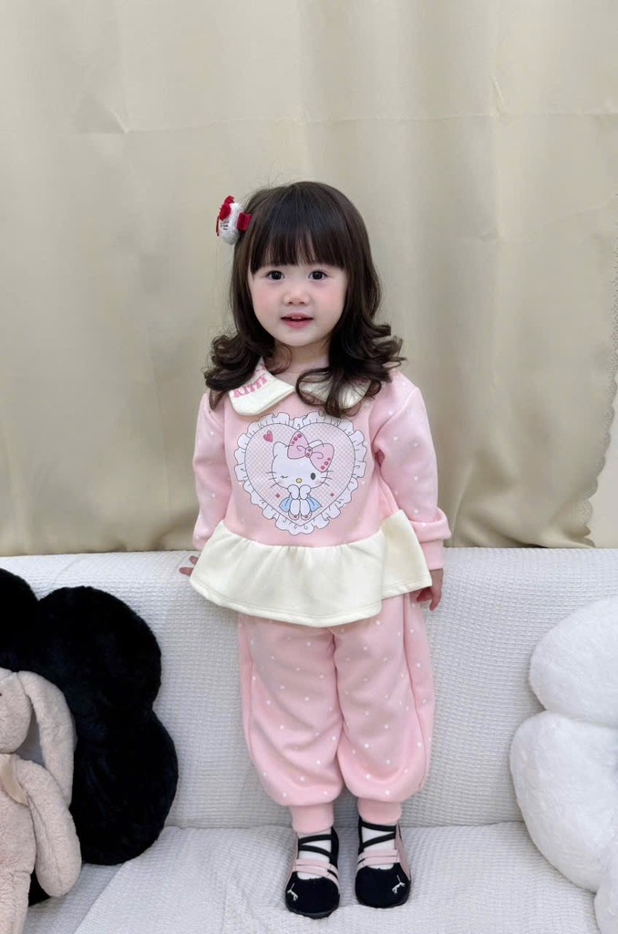 BỘ NỈ 2 DA HELLOKITTY BÉ GÁI