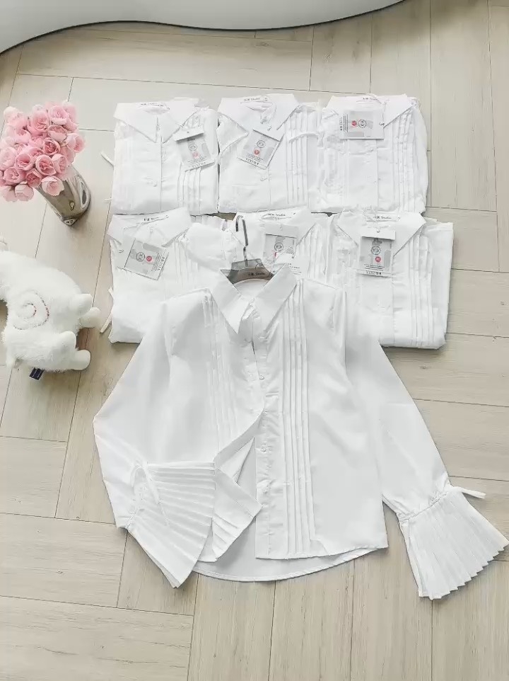 ÁO SƠ MI DẬP LI TAY NƠ BUỘC NỮ SẴN