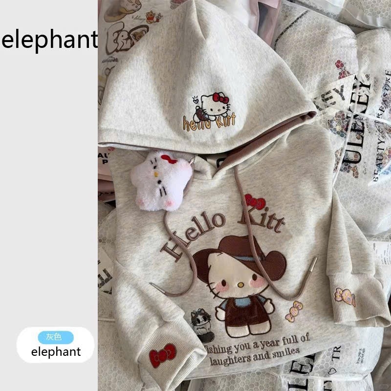 ÁO NỈ HAI DA THÊU KITTY – MŨ 2 LỚP DÀI TAY SIÊU XINH BÉ GÁI