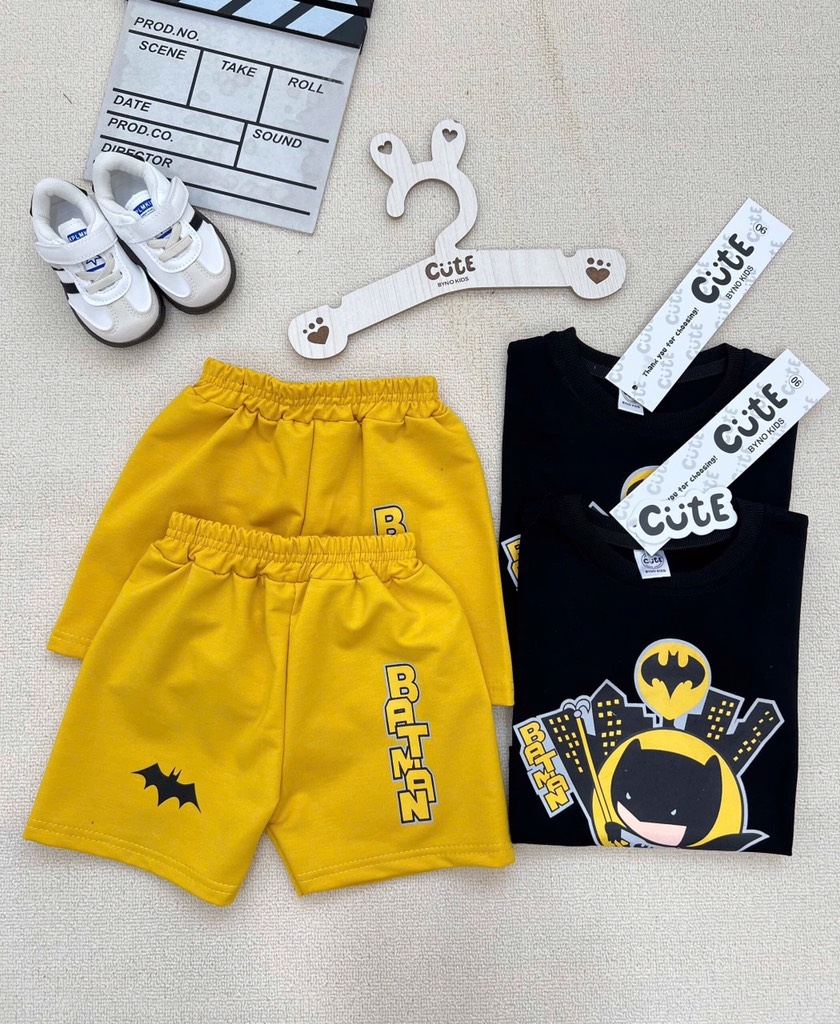 SET BỘ COTTON BATMAN TONE ĐEN VÀNG CHO BÉ TRAI( xả 57k )