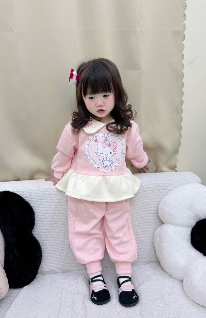 BỘ NỈ 2 DA HELLOKITTY BÉ GÁI