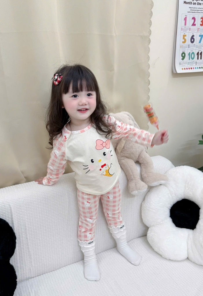 SET 3 BỘ DÀI MÈO PASTEL NƠ KẺ HỒNG BÉ GÁI SẴN