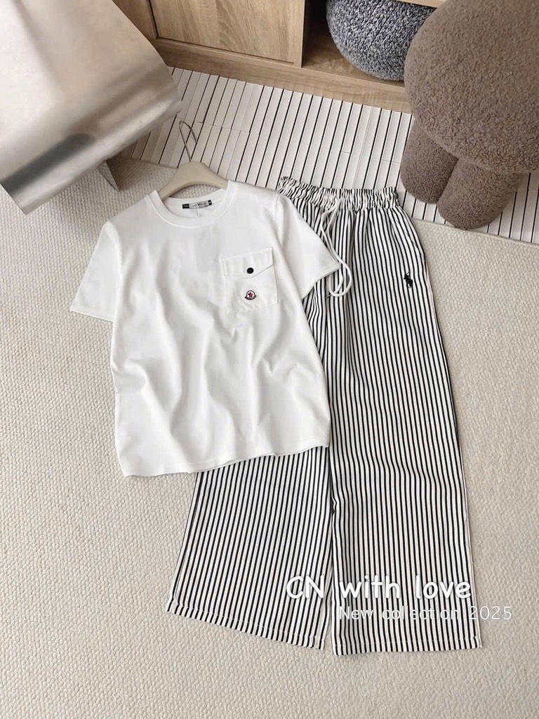 SET ÁO COTTON QUẦN KẺ SỌC THÊU NGỰA NỮ