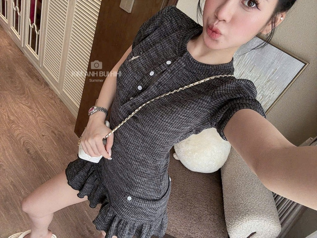 VÁY LEN DỆT XÁM LÔNG CHUỘT NỮ THU ĐÔNG