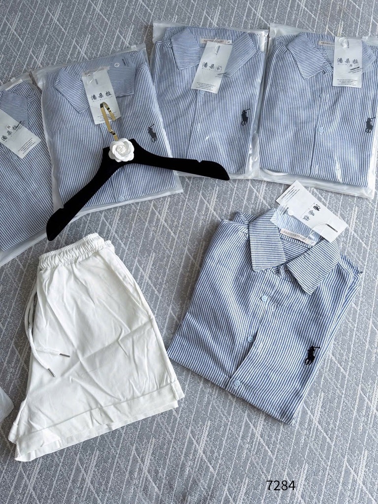 SET ÁO XANH THÊU NGỰA MIX QUẦN TRẮNG NỮ