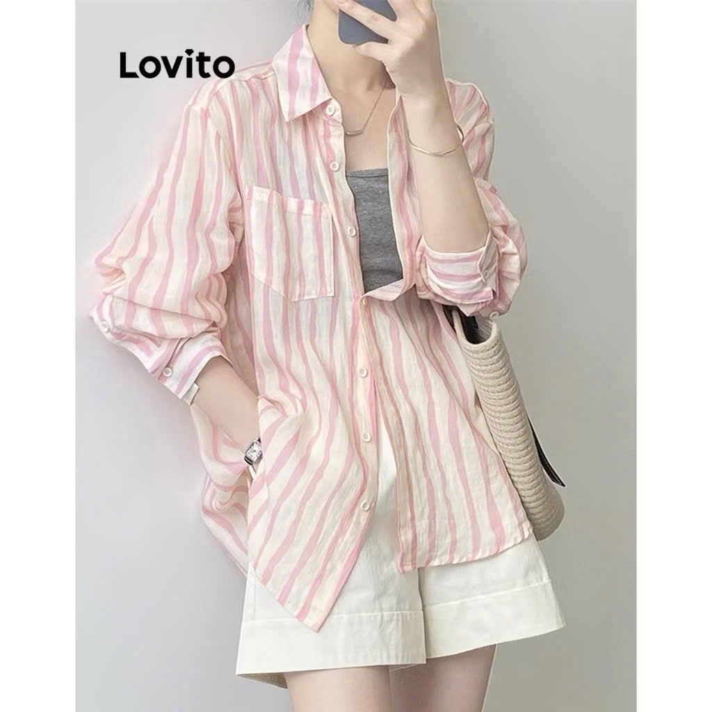 ÁO SƠ MI KẺ HỒNG DÀI TAY NỮ SẴN(SALE 85k)