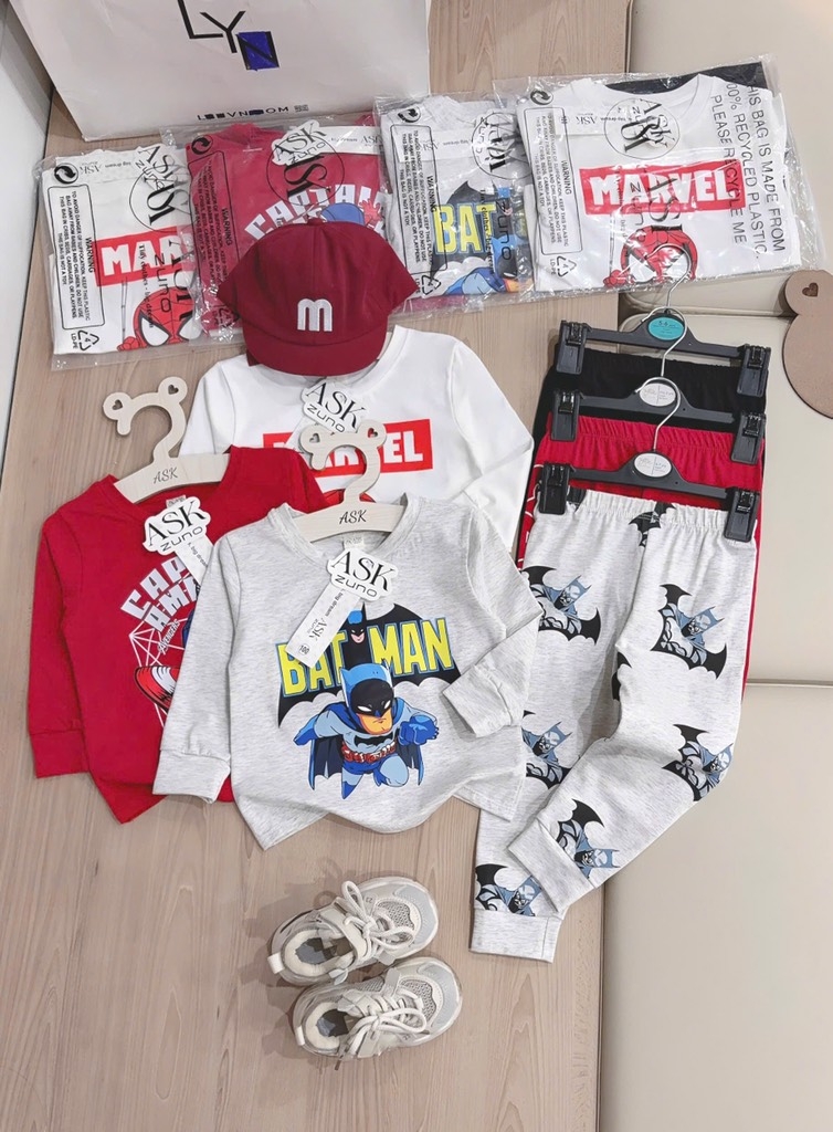 SET 3 BỘ DÀI TAY SPIDERMAN BATMAN BÉ TRAI SẴN