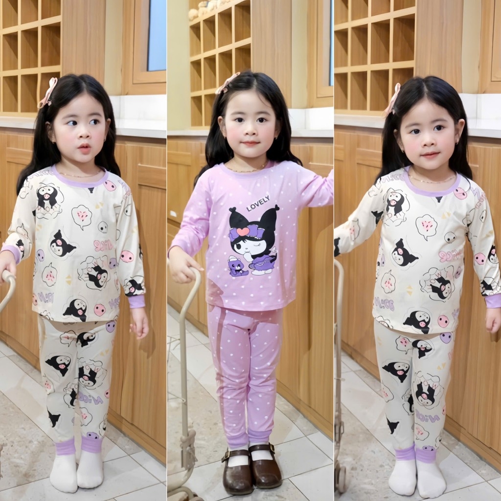 SET 2 BỘ DÀI TÍM CHẤM BI KURUMI BÉ GÁI
