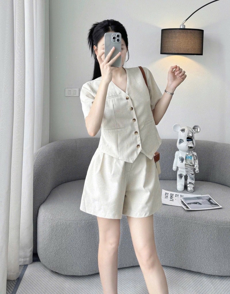 SÉT BỘ LINEN CỘC QUẦN BÁN CHUN CÀI SAU HÀNG THIẾT KẾ NỮ