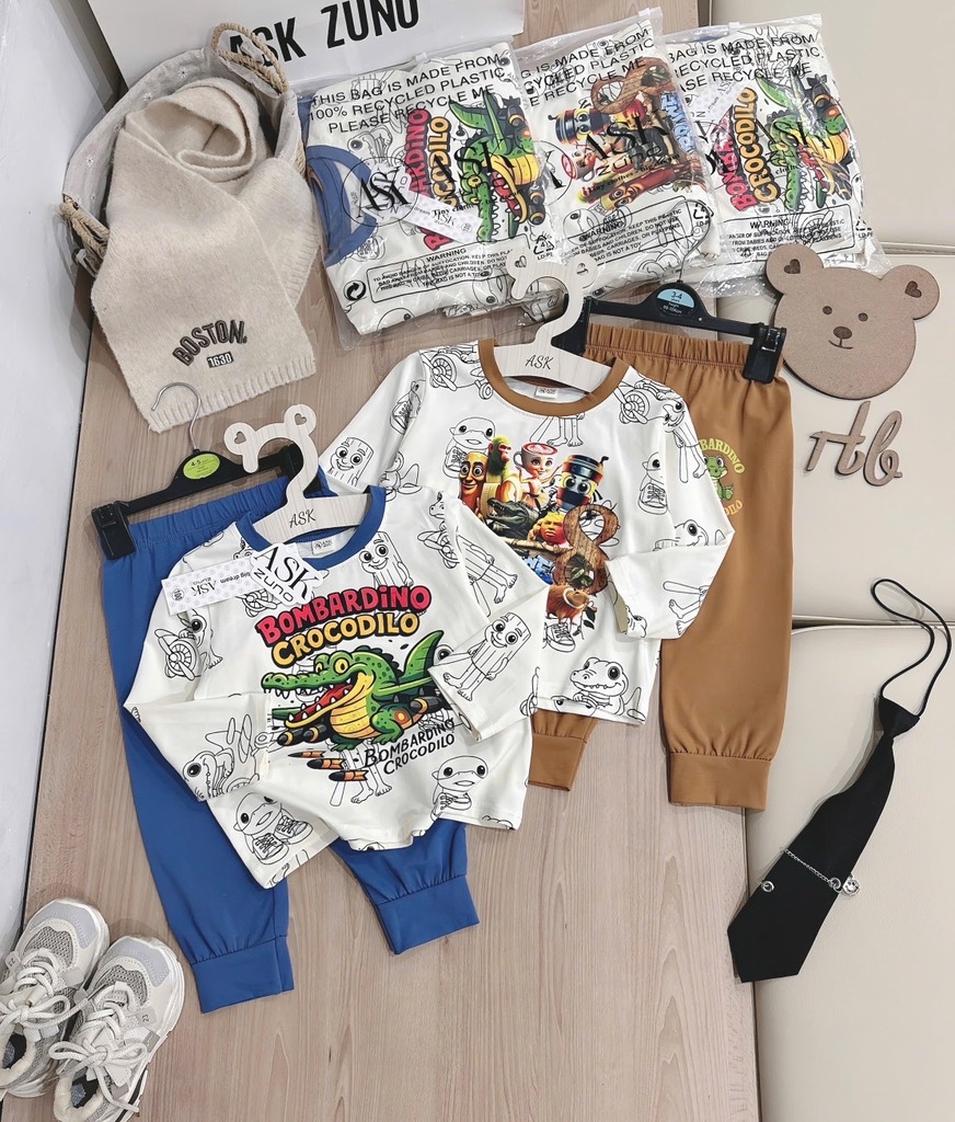 SET 2 BỘ DÀI CÁ SẤU QUẦN DƯƠNG NÂU BÉ TRAI SẴN