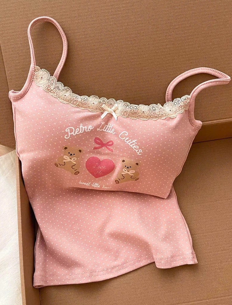 SET 2 DÂY GẤU CHẤM BI CÓ ĐỆM NGỰC NỮ SẴN