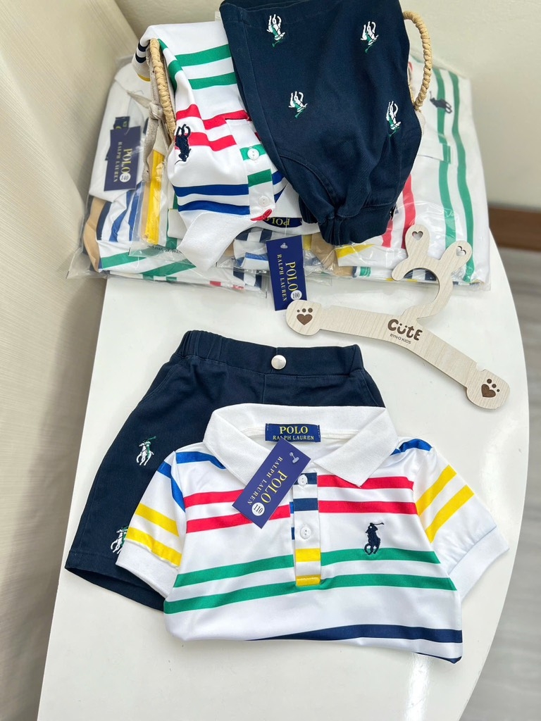SÉT ÁO POLO SẮC MÀU QUẦN KAKI THAN THÊU TRÀN BÉ TRAI