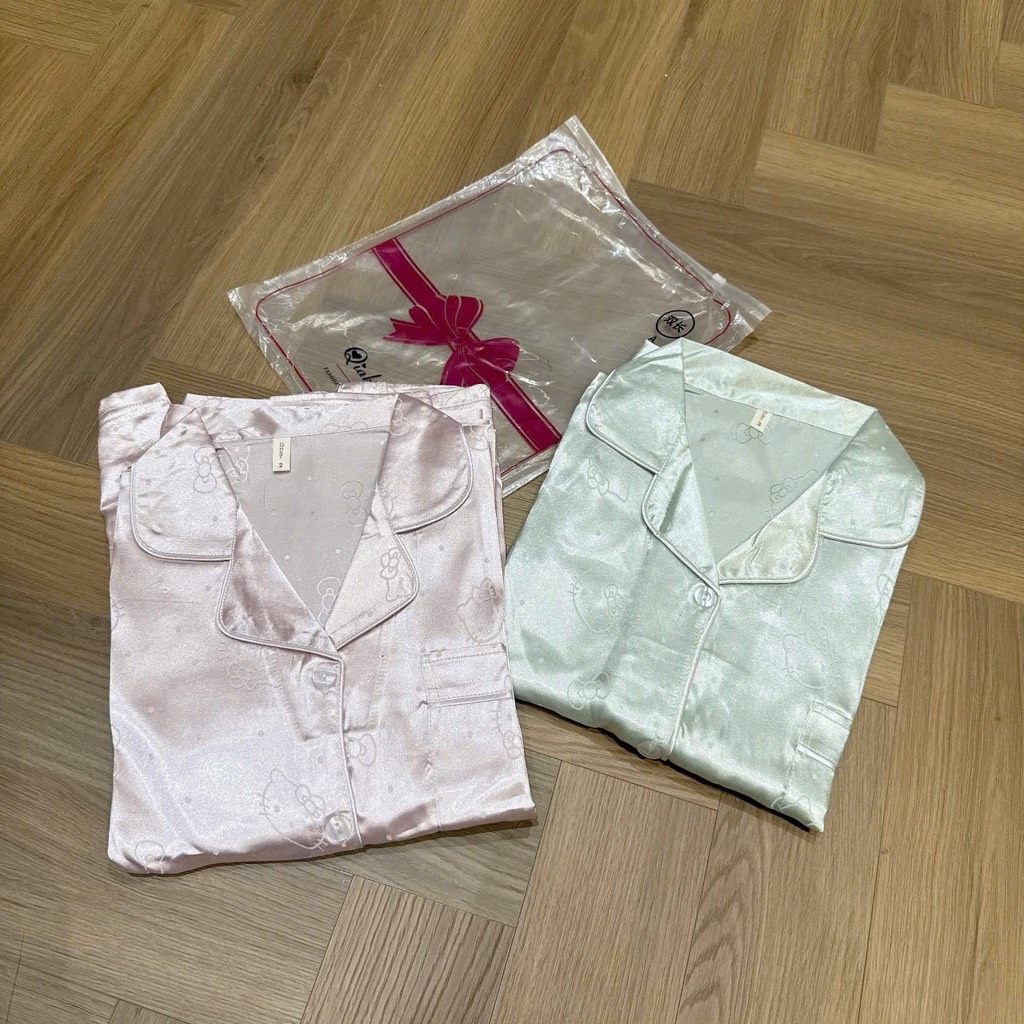 SET BỘ DÀI LỤA HELLO KITTY HỒNG XANH NỮ THU ĐÔNG