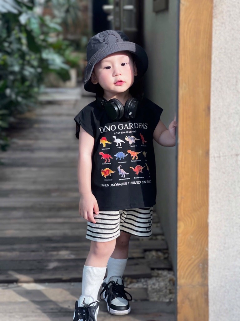 SET 3 ÁO PHÔNG ĐEN TRẮNG XANH KHỦNG LONG BÉ TRAI
