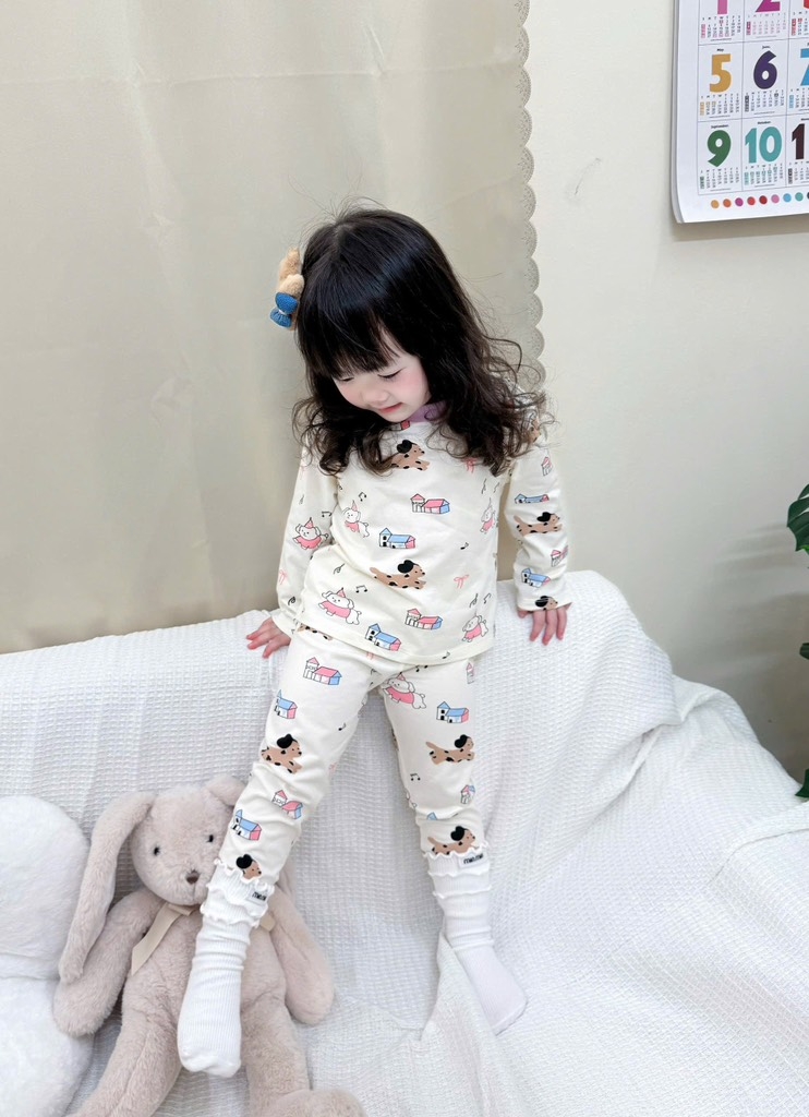 BỘ DÀI CHÓ CON NHỎ TONE TÍM BE QUẦN KẺ BÉ GÁI