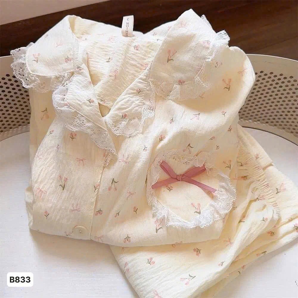 SET BỘ PIJAMA ÁO DÀI QUẦN DÀI HOA NHĂN NỮ