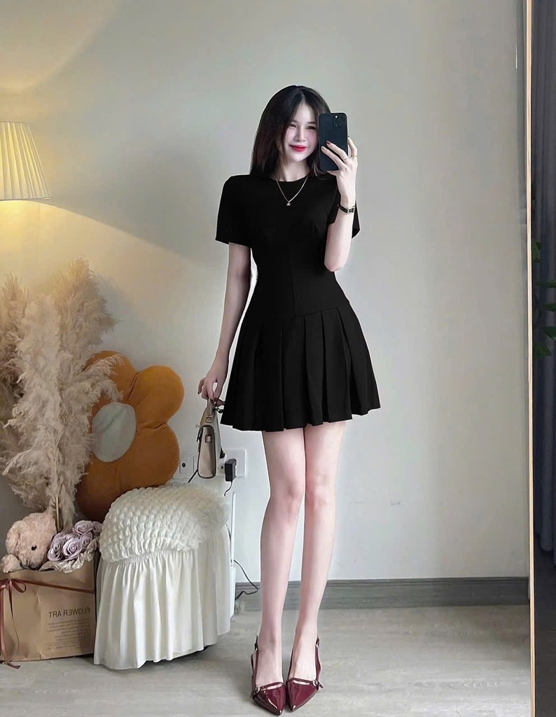 VÁY ĐEN XẾP LI PHỐI LI NỮ SẴN
