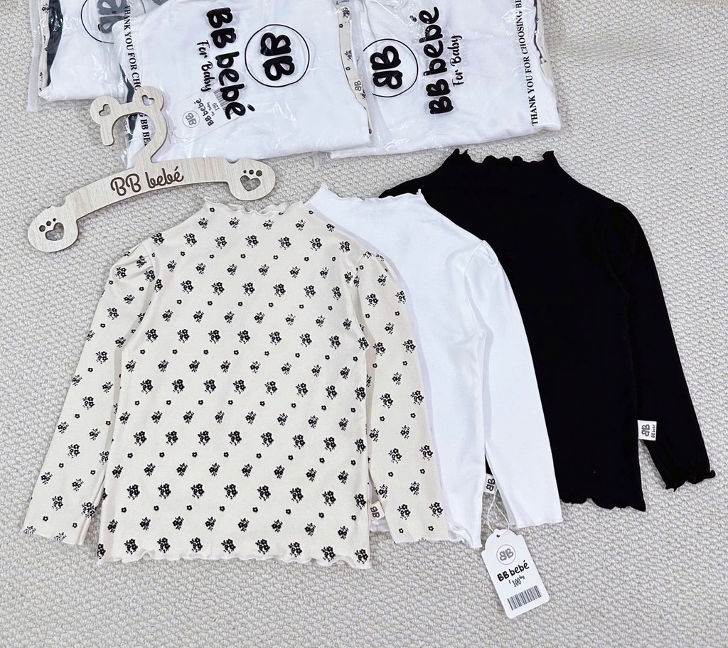 SET 3 ÁO ZIP DÀI TAY ĐEN TRẮNG HOA NHÍ BÉ GÁI (SALE 89k)