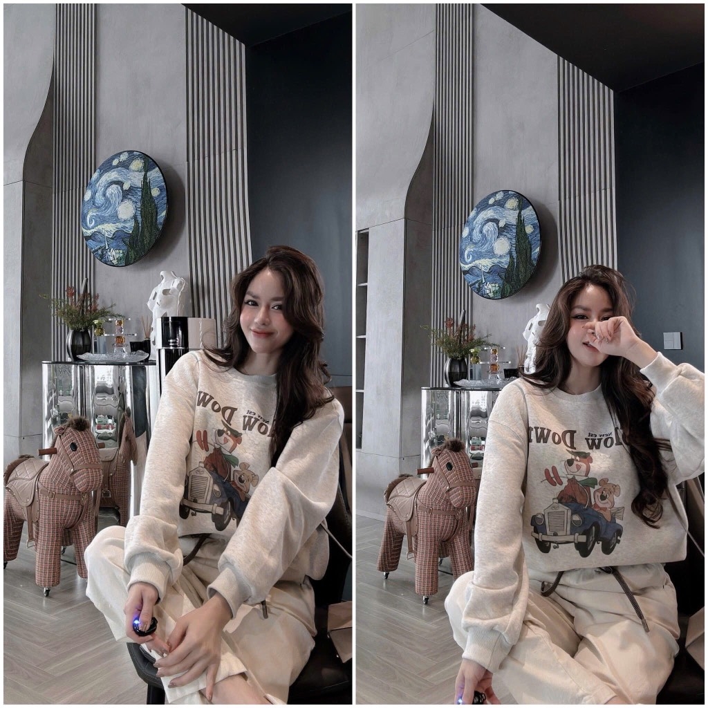SET ÁO NỈ SLOW DOWN MIX QUẦN BAGGY KEM NỮ THU ĐÔNG (HÀNG ĐÂT)