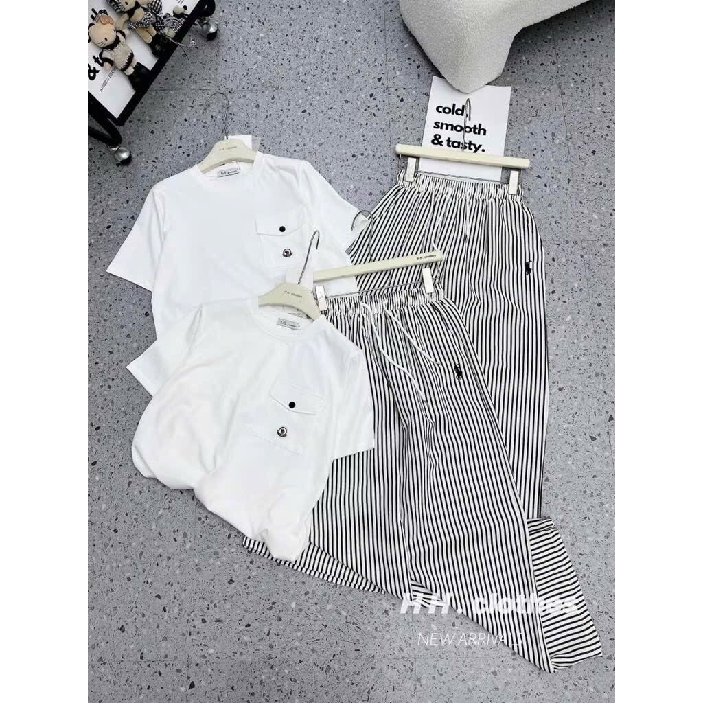 SET ÁO COTTON QUẦN KẺ SỌC THÊU NGỰA NỮ