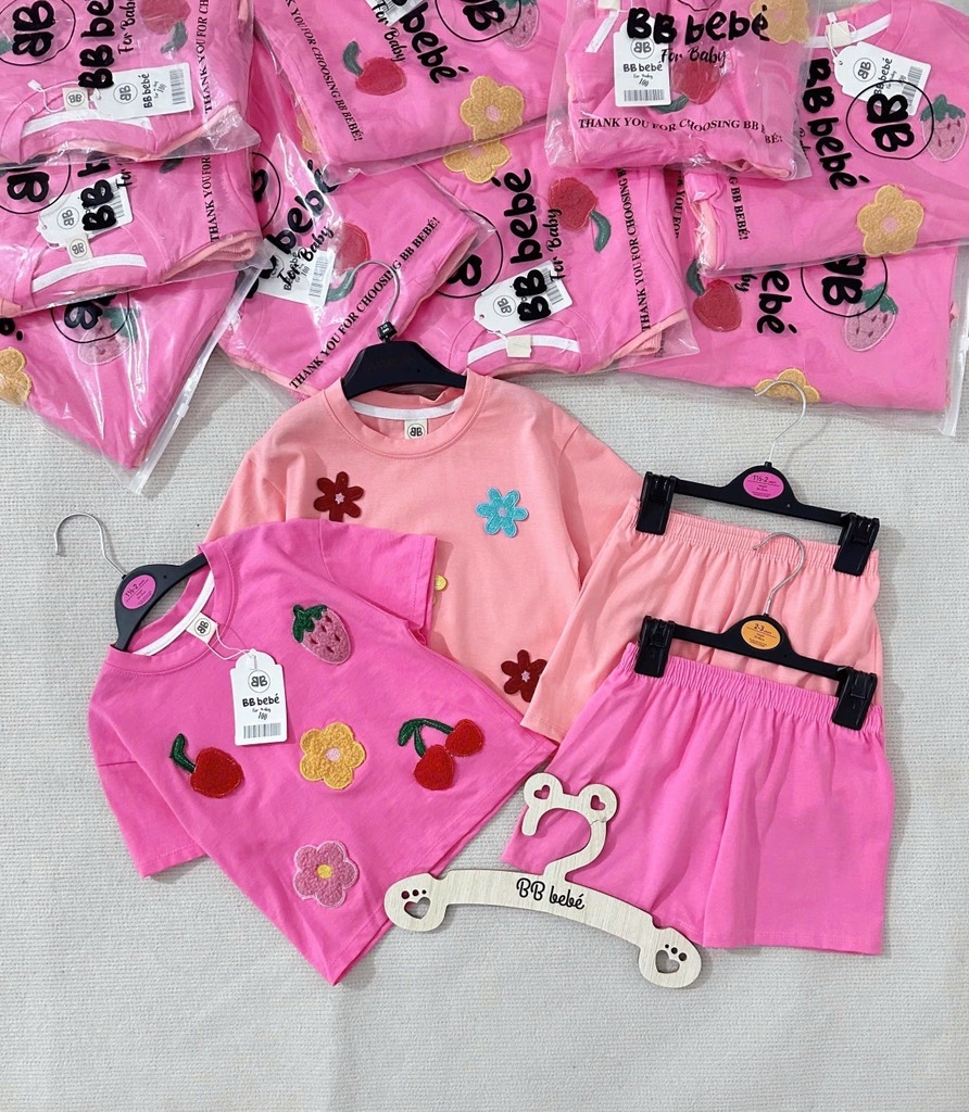 SET COTTON HOA QUẢ NỔI TONE HỒNG BÉ GÁI(SALE 89k)