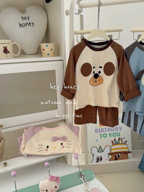 SET 2 BỘ DÀI COTTON CHÓ XANH GẤU NÂU BÉ TRAI SẴN
