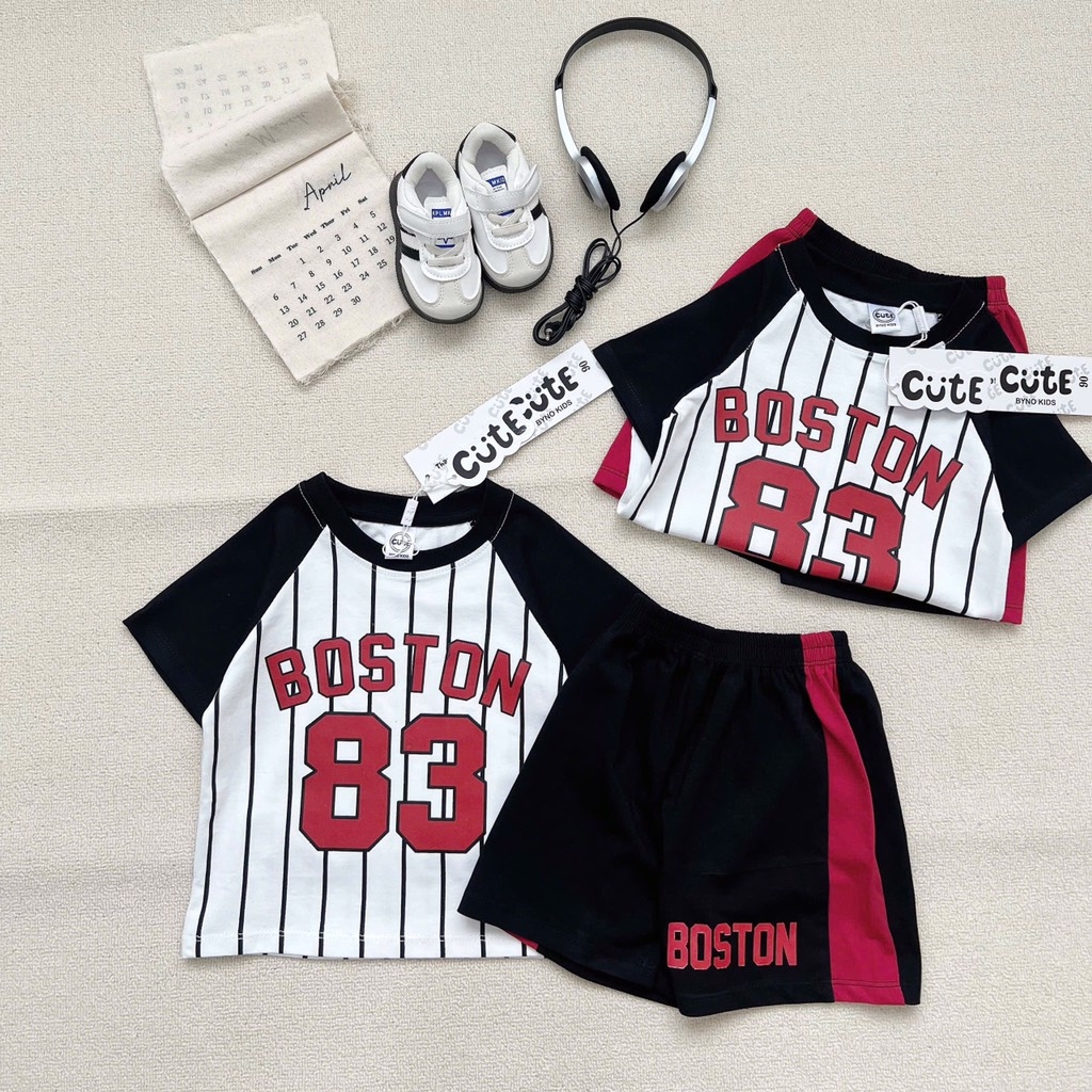 SET BỘ COTTON ĐEN PHỐI SỌC BOSTON 83 CHO BÉ TRAI