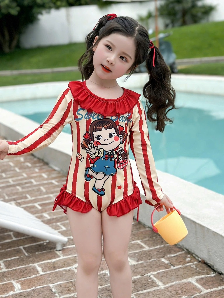 ĐỒ BƠI - JUM BƠI DÀI TAY KẺ ĐỎ BÉ GÁI