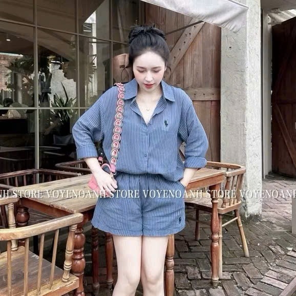 SET KẺ QUẦN 2 LỚP XẺ GẤU NỮ