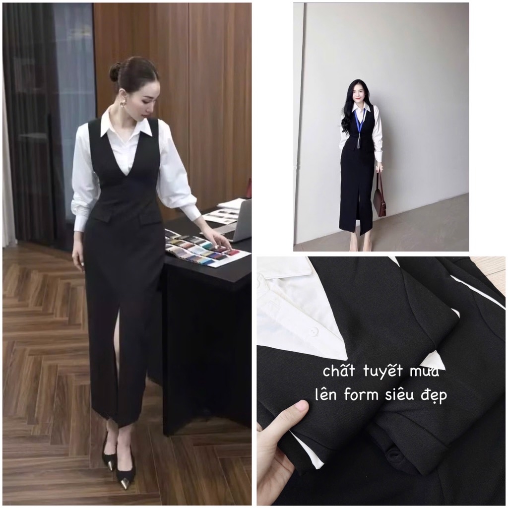 VÁY PHỐI XẺ TRƯỚC NẮP TÚI NỮ THU ĐÔNG SẴN