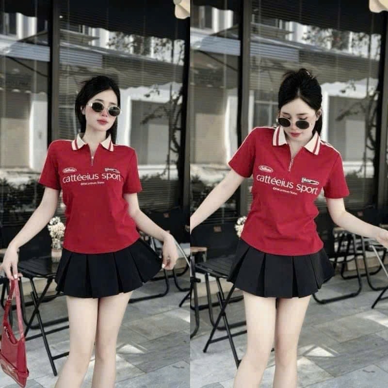 ÁO COTTON CỔ BO LEN ĐỎ NỮ SẴN(XẢ 49k)