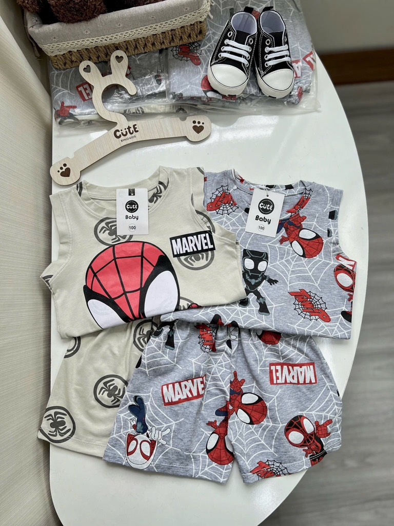 SÉT 2 BỘ BA LỖ COTTON NGƯỜI NHỆN MARVEL TONE GHI BÉ TRAI( SALE 95k)