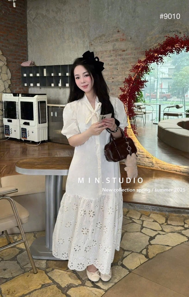 VÁY SUÔNG MAXI NƠ CỔ NỮ SẴN ( XẢ 99k )