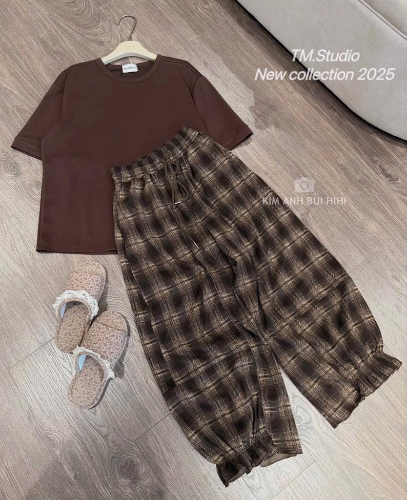 SET BỘ QUẦN KẺ ÁO NÂU NỮ