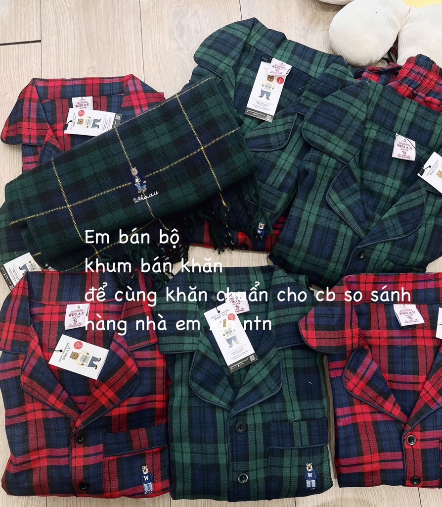 SET KẺ GẤU WHOU VIỀN TÚI NAM NỮ THU ĐÔNG SẴN (SALE 159k)