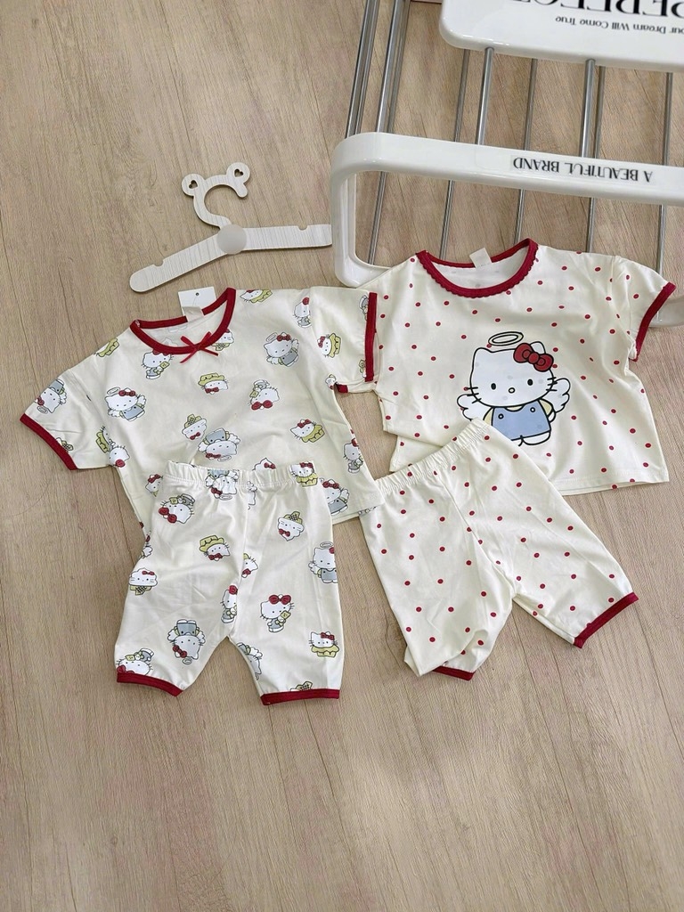 SET 2 BỘ KITTY PHỐI VIỀN ĐỎ CHO BÉ GÁI