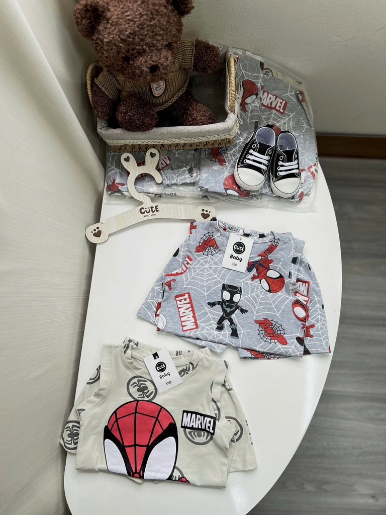 SÉT 2 BỘ BA LỖ COTTON NGƯỜI NHỆN MARVEL TONE GHI BÉ TRAI( SALE 95k)