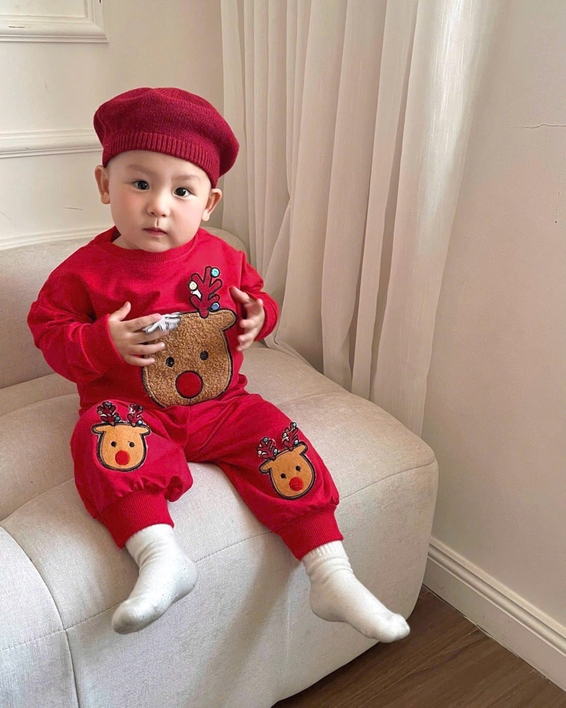 SET BỘ NỈ DÀI NOEL ĐỎ TUẦN LỘC XINH YÊU CHO BÉ SẴN (XẢ 55k)