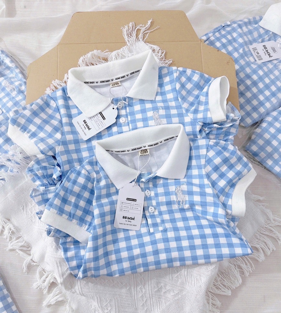 VÁY KẺ VÀ ÁO KẺ XANH BÉ TRAI BÉ GÁI (SALE 59k)