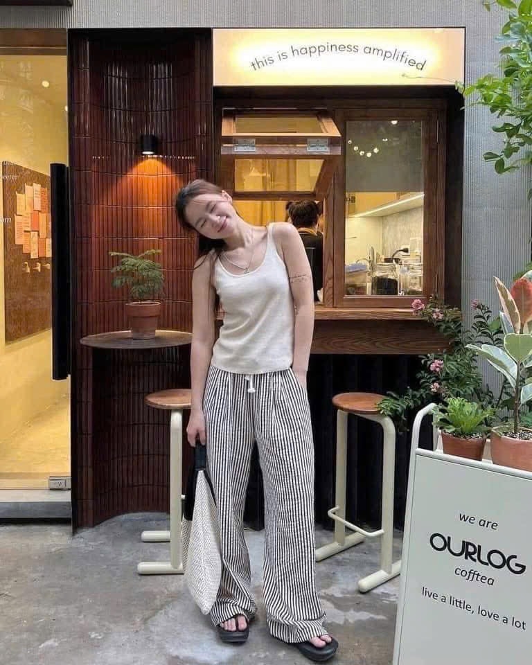 QUẦN SUÔNG KẺ CẠP CHUN NỮ